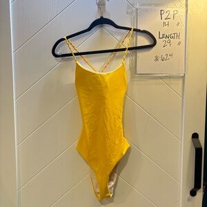 Vibrant Yellow Strappy One Piece Swimsuit‎ Braided Back Detail Beachwear S